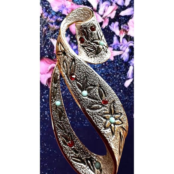 Vintage Kramer Floral Brooch Pin Signed Rare New York Ruby Turquoise Sto… - Picture 8 of 12